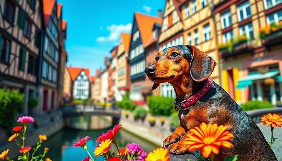 Traveling internationally with your dog: Dachshund exploring European city.