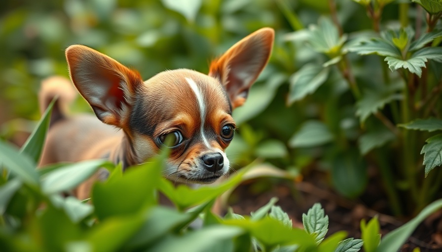 Chihuahua in a garden, mosquito protection guide.