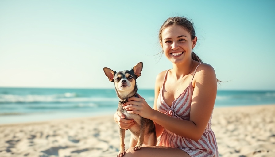 Young woman training Chihuahua by the sea with ancient techniques.