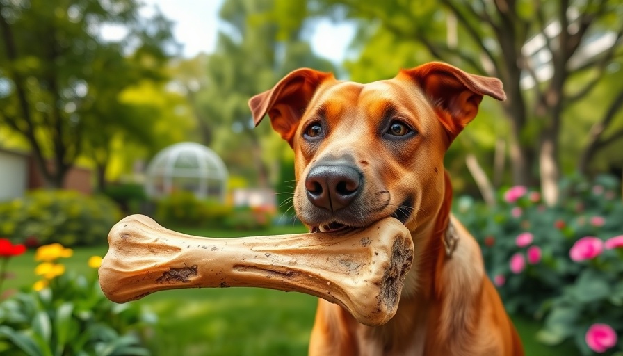 Brown dog enjoying a long-lasting dog treat in garden