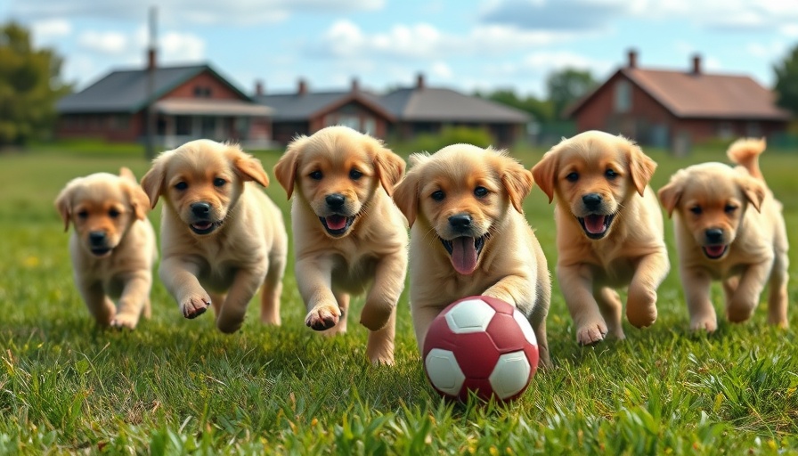 Adorable puppies playing with football for dog-friendly tailgating.