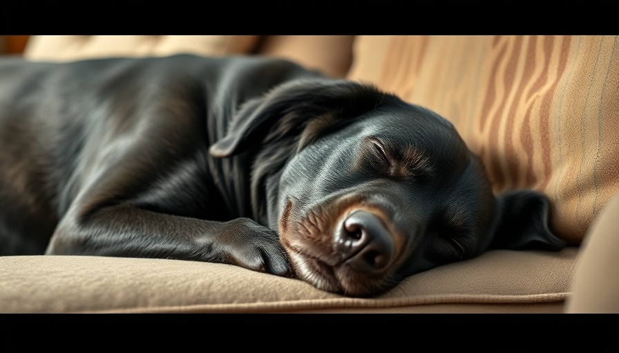 Senior black dog resting peacefully indoors, traveling with senior dogs.