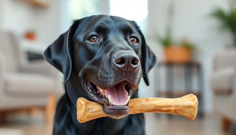 Close-up of black Labrador with raw bone for labs.