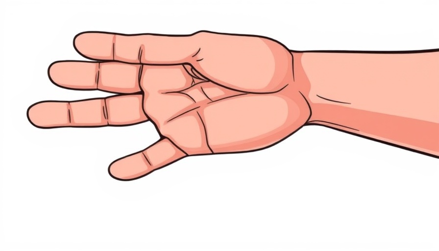 Cartoon hand signaling stop for teaching dog hand signals.