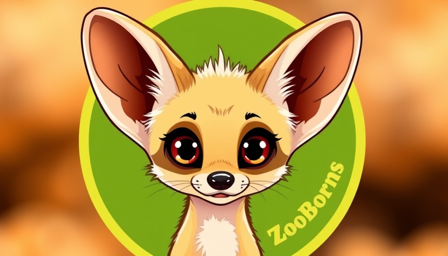 Cartoon fennec fox logo from ZooBorns with large ears.