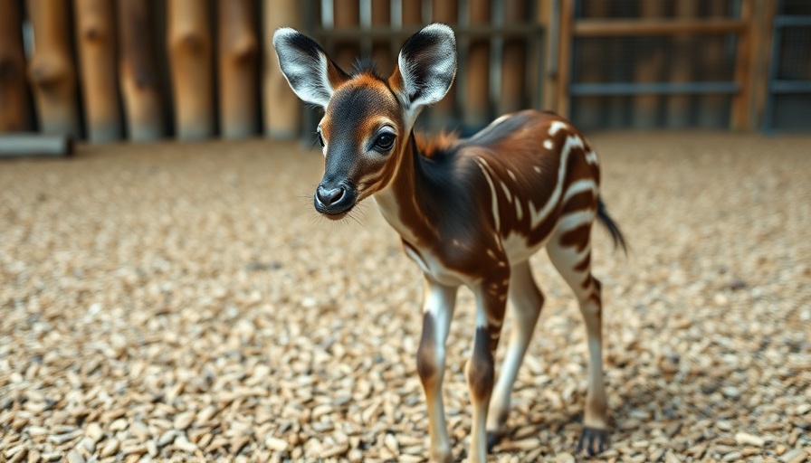 Young okapi in zoo enclosure, symbolizing okapi conservation efforts.