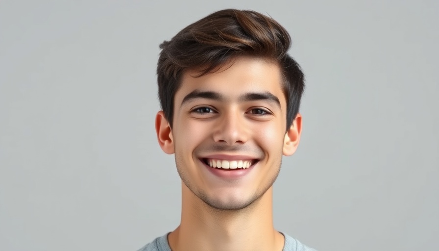 Portrait of a young man smiling against a plain background.