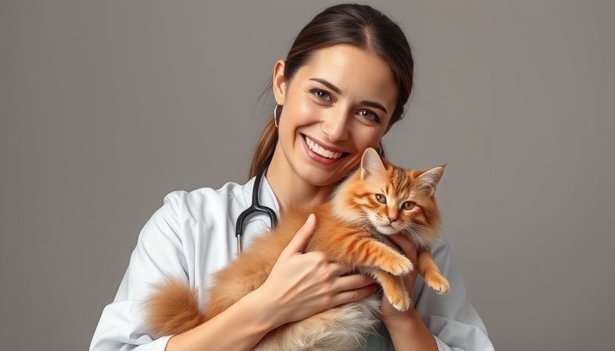 Veterinarian holding a fluffy cat, highlighting pet care and preventing pet obesity.