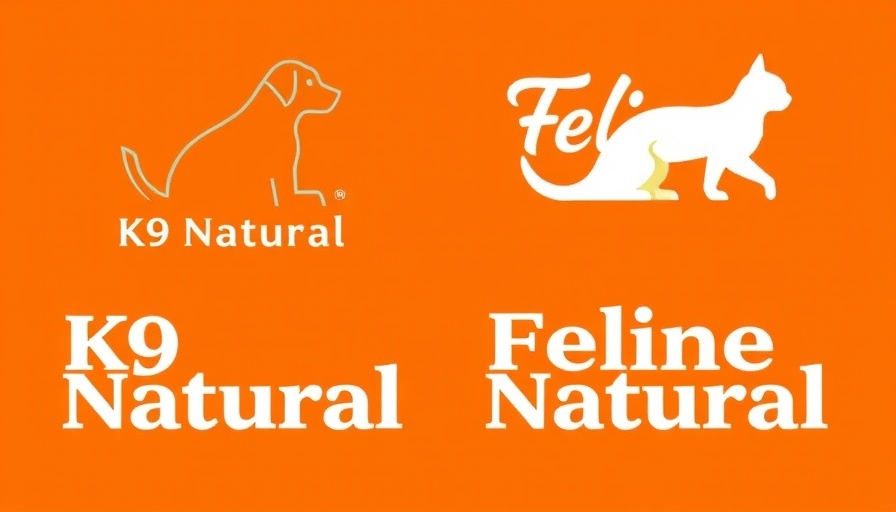 K9 Natural Feline Natural brand logos on orange background.