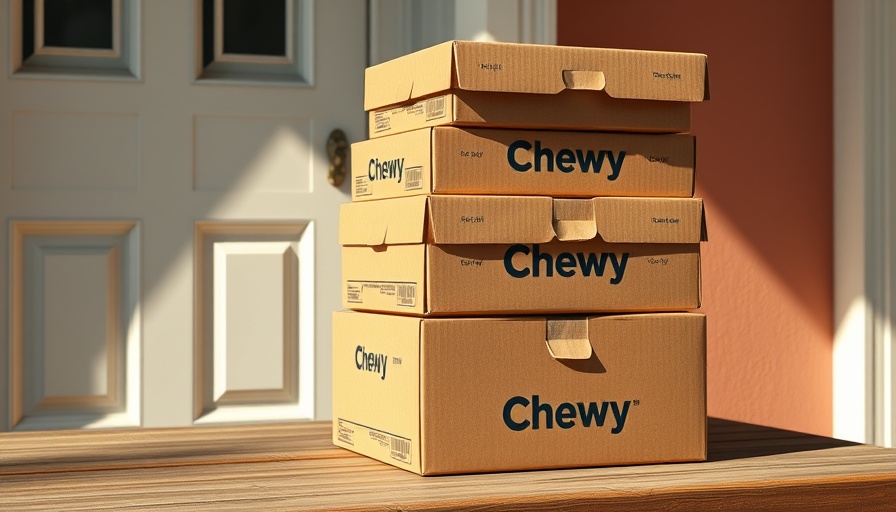 Chewy autoship sales boxes stacked outdoors.