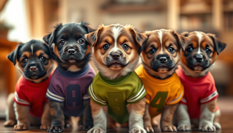 Adorable puppies in jerseys for Puppy Bowl adoption awareness.