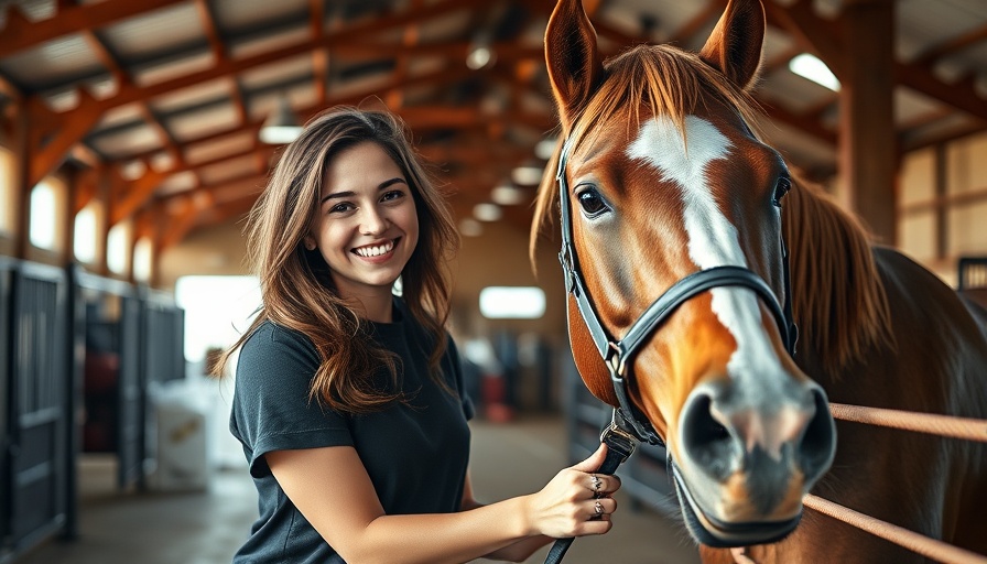 Young woman interacting with a horse at the barn, playful atmosphere.