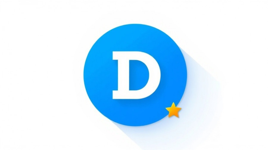 Minimalistic blue icon with white D and star badge.