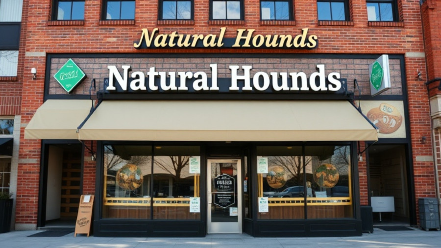 Charming fresh dog food franchise storefront expansion with brick facade.