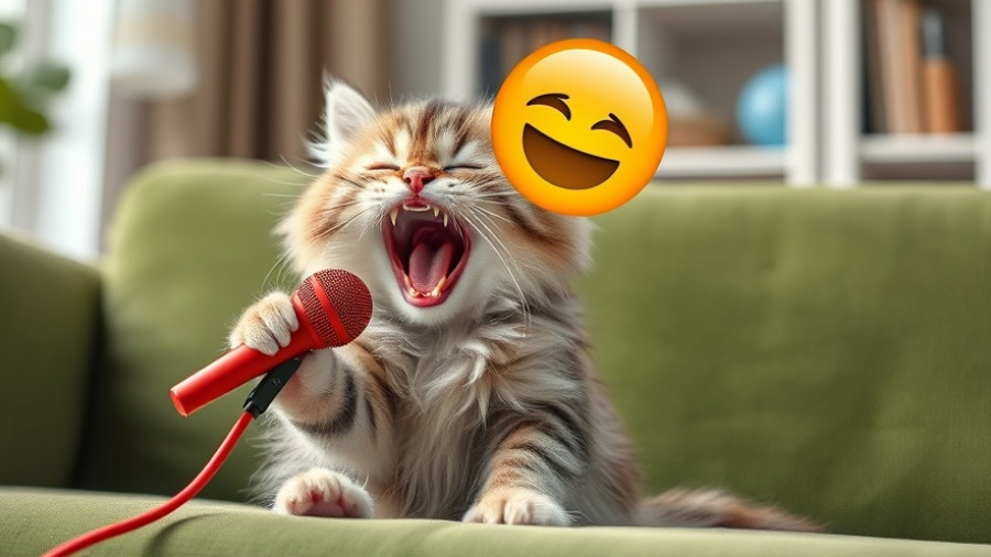Cute kitten yawning with red microphone, funny animal videos.