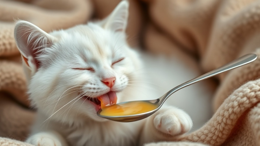 Funniest animals: White cat humorously licking yellow spoon, cozy setting.