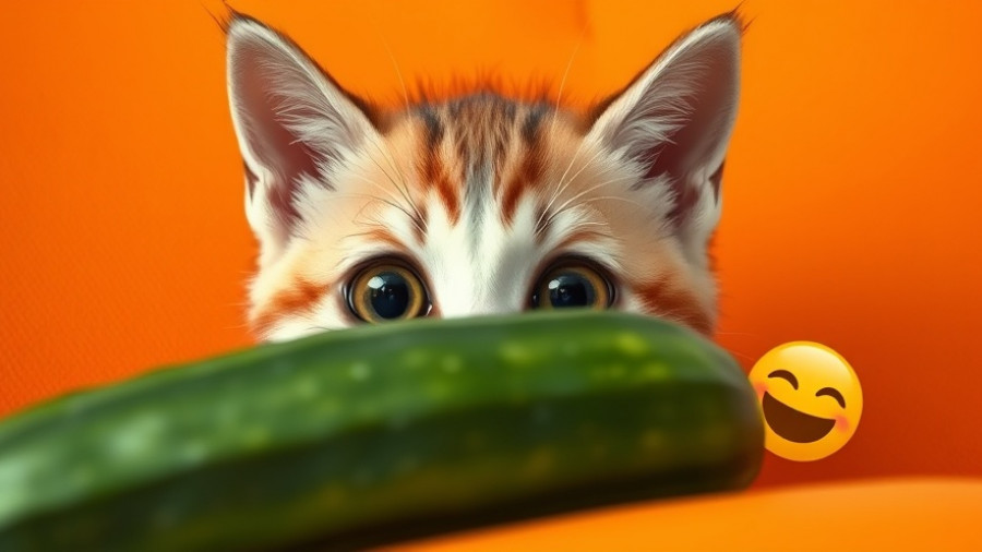 Funny animal antics with a cat startled by a cucumber.