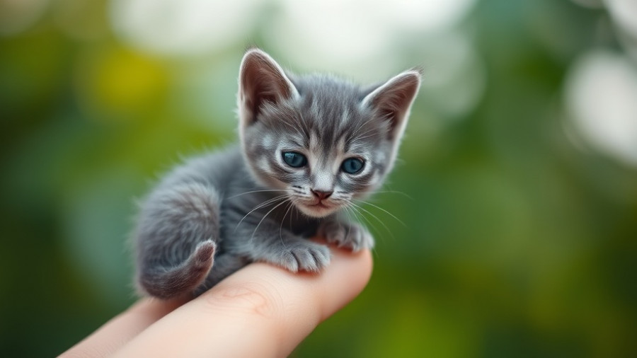 Adorable tiny kitten sitting on a fingertip, funny animal videos.