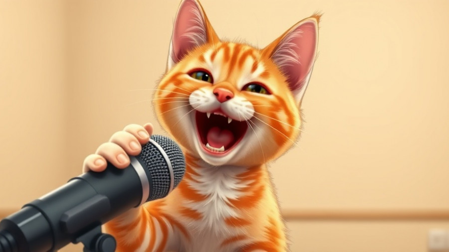 Hilarious animals: Cat pretending to sing with a microphone.