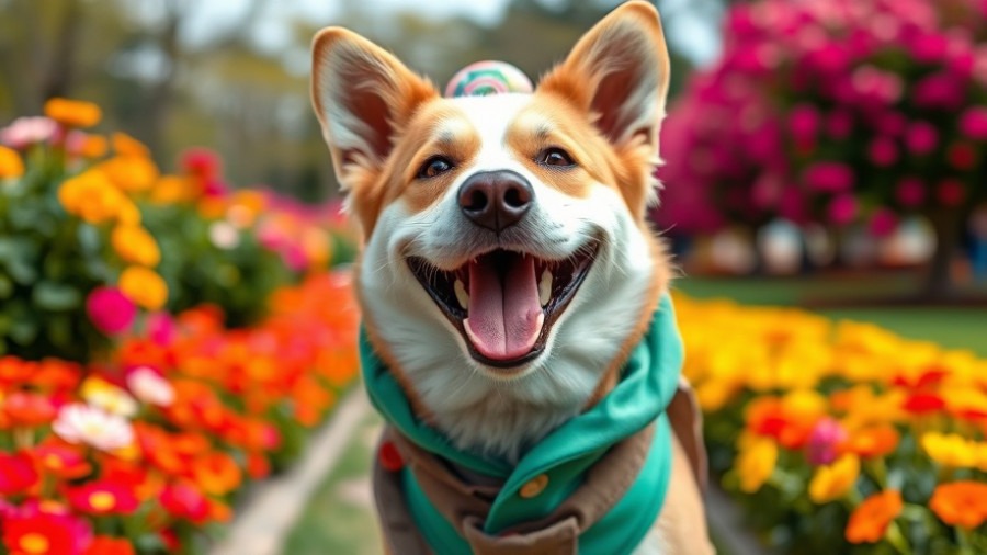 Funny dog in costume, playful in a vibrant park.