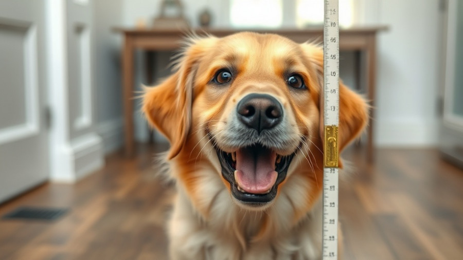 Funny Pet Stuff: Cute retriever being measured with a pencil, indoors.