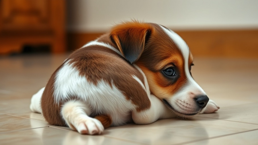 Adorable puppy lying on tiled floor, example of dog breeds without tails.