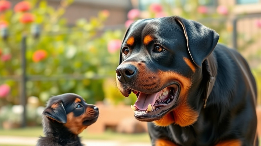 Funny Rottweiler surprised by puppy in garden - Funny Animal Stuff