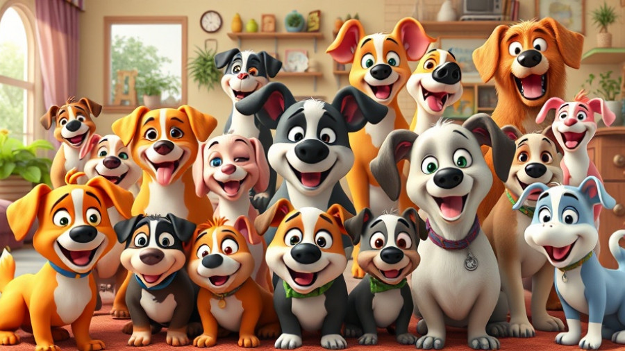 Colorful animated collage of funny pets in playful scenarios.