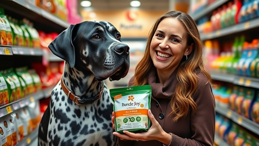 Woman with Great Dane promoting Bundle x Joy dog nutrition.