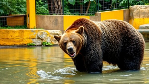 Brown bear exploring enclosure at BEAR SANCTUARY Müritz.