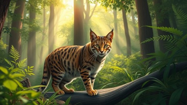 European wildcat in forest for conservation awareness.