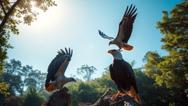Bird of prey enclosures in lush wildlife sanctuary.