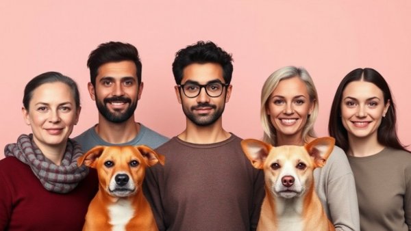 Group advocating animal welfare with neutral expressions.