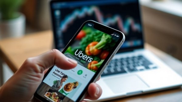 Close-up of Uber Eats app on phone in hand, blurred laptop background, Pet Valu on Uber Eats.