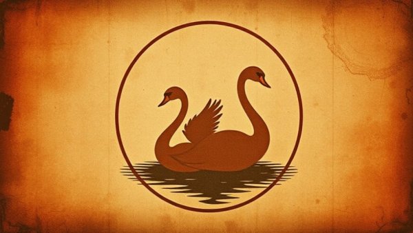Vintage poster with swan illustration and orange tones.