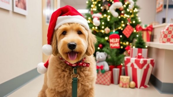 This dog visits Children’s Hospitals for Christmas ?❤️ #therapydog #goldendoodle #christmasjoy