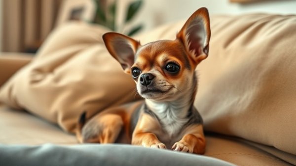 Chihuahua comfortably in lap in cozy room setting.