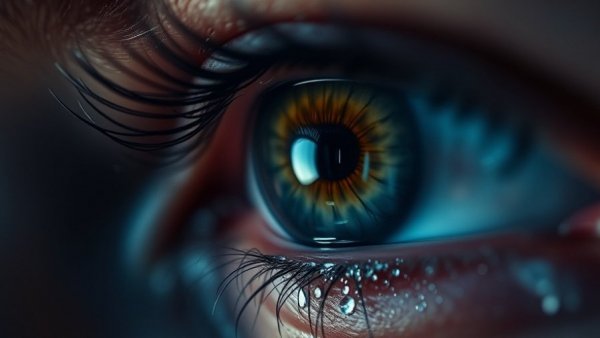 Artistic close-up with glitter tears, vibrant expression