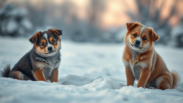 Travel with dog in snowy Connecticut, two dogs sitting in snow.