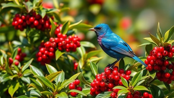 Blue bird on berry bush for Plants for Birds
