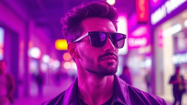 Stylish man in sunglasses with a purple hue overlay