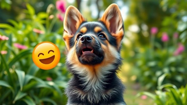 Funny dog stuff with adorable puppy in garden.