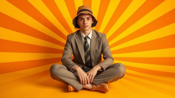 Relaxed young person in a suit with colorful background.
