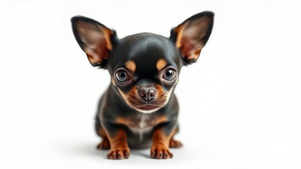 Chihuahua showing signs of separation anxiety on white background.
