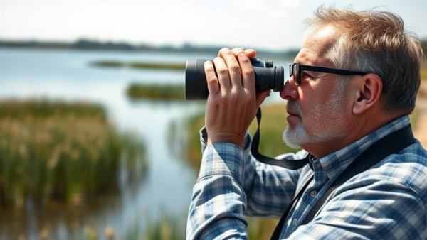 Birding Reshapes the Brain: Man observing nature with binoculars.