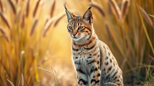 Pampas Cat in natural habitat amidst tall pampas grass.