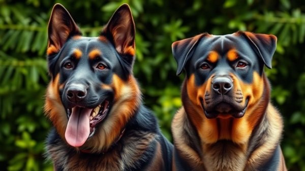 Strong German Shepherd and Rottweiler posing confidently.