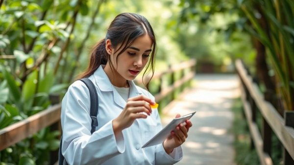 Corkscrew Swamp Sanctuary Research Associate examining a sample outdoors.