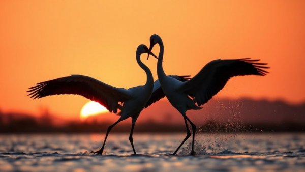 Silhouetted cranes dancing at sunset, reflecting Audubon California 2026 State Legislative Priorities.