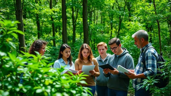 Group learning bird-friendly forestry in lush forest environment